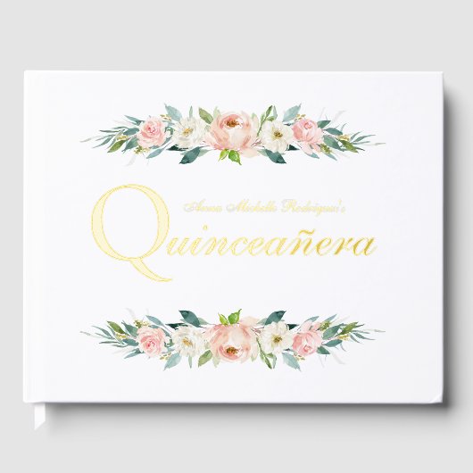 Blush Pink Feminoral Quinceñera Gästebuch (Vorderseite)