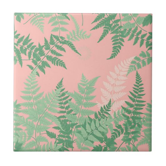 Blush Pink Fern Leaf Botanical Sage Green Modern Fliese (Vorderseite)