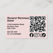 Blush Pink Fette Soziale Icon QR-Code Nagelstudio Visitenkarte (Rückseite)