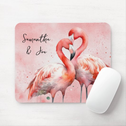 Blush Pink Flamingo Pair Wasserfarbe Mousepad (Mit Mouse)