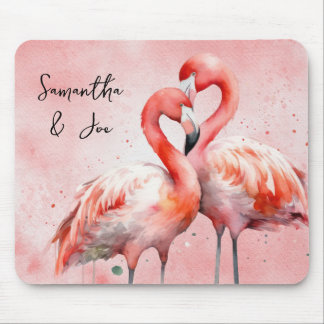 Blush Pink Flamingo Pair Wasserfarbe Mousepad