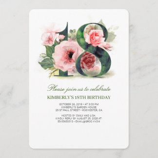 Blush Pink Floral 18. Geburtstagsparty Einladung