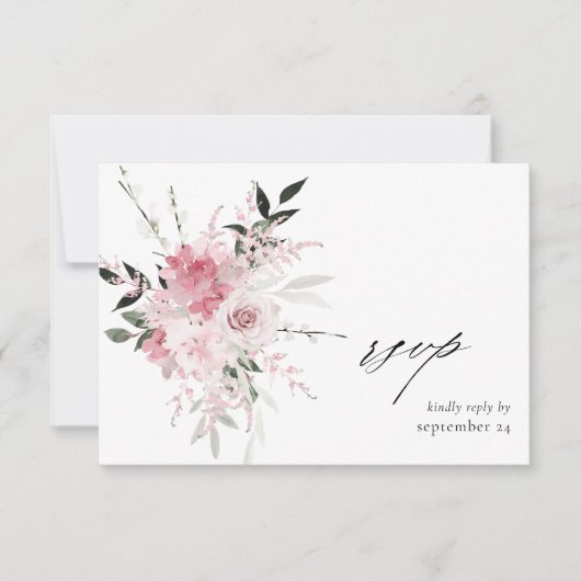 Blush Pink Floral 2 w Mahlzeit RSVP Karte (Vorderseite)