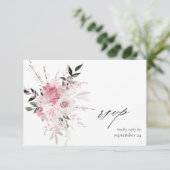 Blush Pink Floral 2 w Mahlzeit RSVP Karte (Stehend Vorderseite)