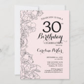 Blush Pink Floral 30. Geburtstag Party Einladung (Vorderseite)