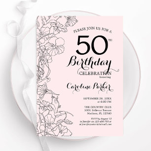 Blush Pink Floral 50. Geburtstagsparty Einladung