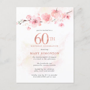 Blush Pink Floral 60. Geburtstag Einladungspostkarte