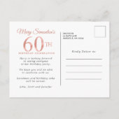 Blush Pink Floral 60. Geburtstag Einladungspostkarte (Rückseite)