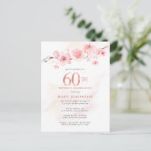 Blush Pink Floral 60. Geburtstag Einladungspostkarte (Stehend Vorderseite)