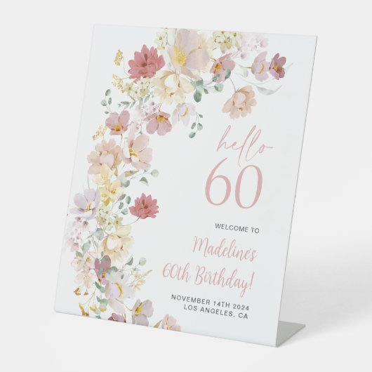 Blush Pink Floral 60. Geburtstag Willkommen Sockelschild (Vorderseite)
