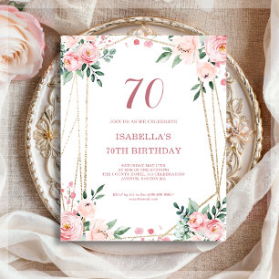Blush Pink Floral 70. Budget Geburtstag Einladung