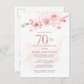 Blush Pink Floral 70. Geburtstag Einladungspostkarte (Vorne/Hinten)