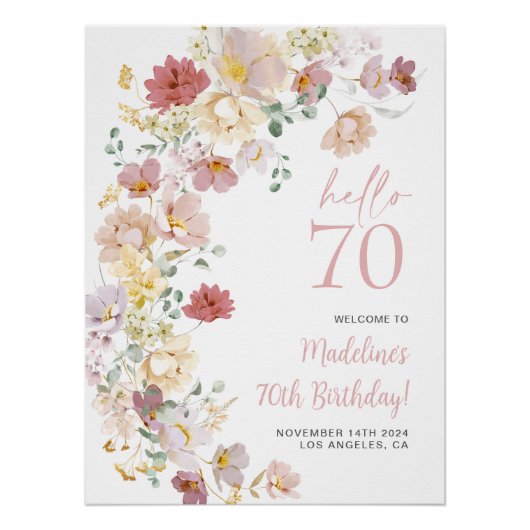 Blush Pink Floral 70. Geburtstag Willkommen Poster (Vorderseite)