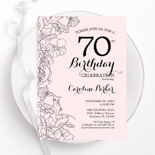 Blush Pink Floral 70. Geburtstagsparty Einladung