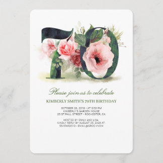 Blush Pink Floral 70. Geburtstagsparty Einladung