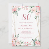 Blush Pink Floral 80. Geburtstag Einladung (Vorderseite)