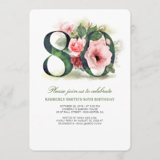 Blush Pink Floral 80. Geburtstagsparty Einladung