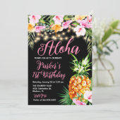 Blush Pink Floral Aloha Ananas Geburtstagsparty Einladung (Stehend Vorderseite)