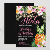 Blush Pink Floral Aloha Ananas Geburtstagsparty Einladung (Vorne/Hinten)