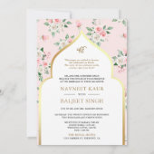Blush Pink Floral Anand Karaj Sikh Wedding Einladung (Rückseite)