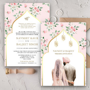 Blush Pink Floral Anand Karaj Sikh Wedding Einladung