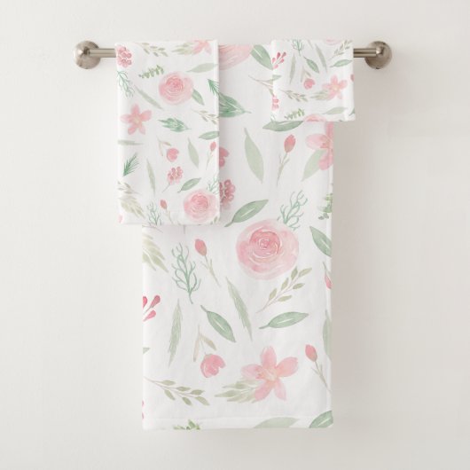 Blush Pink Floral Aquarell Badhandtuch Set (Insitu)