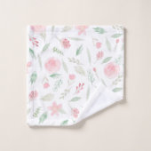 Blush Pink Floral Aquarell Badhandtuch Set (Waschlappen)