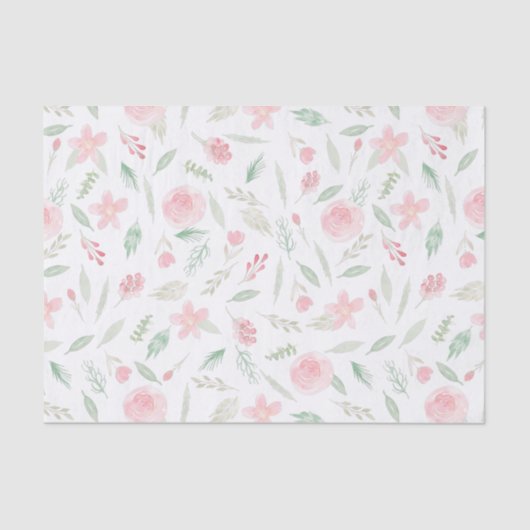 Blush Pink Floral Aquarell Seidenpapier (Vorderseite)