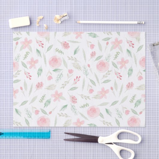 Blush Pink Floral Aquarell Seidenpapier (Handwerk)