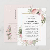 Blush Pink Floral Aquarell Taufe Postkarte (Vorne/Hinten)