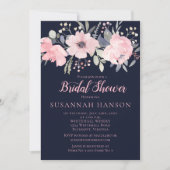 Blush Pink Floral auf Navy Brautparty Einladung (Vorderseite)