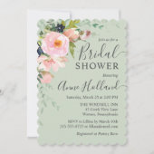 Blush Pink Floral auf Sage Green Brautparty Einladung (Vorderseite)