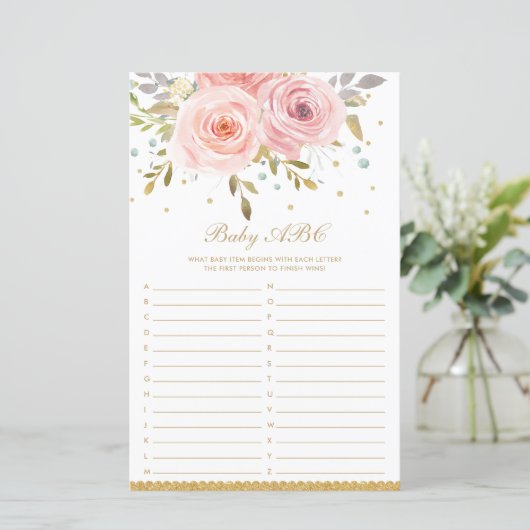 Blush Pink Floral Baby ABC Fun Baby Showspiel (Stehend Vorderseite)