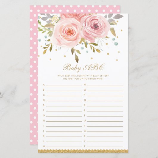 Blush Pink Floral Baby ABC Fun Baby Showspiel (Vorne/Hinten)