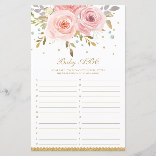 Blush Pink Floral Baby ABC Fun Baby Showspiel (Vorderseite)