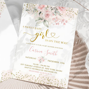 Blush Pink Floral Baby auf dem Weg Babydusche Einladung