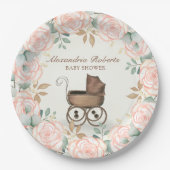 Blush Pink Floral Baby Carriage Custom Dusche Pappteller (Vorderseite)