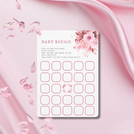 Blush Pink Floral Baby Dusche Bingo Spiel Einladung
