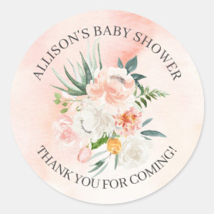 Blush Pink Floral Baby Dusche Danke Dusche Runder Aufkleber