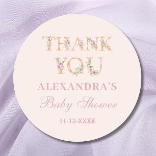 Blush Pink Floral Baby Dusche Danke Runder Aufkleber