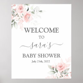 Blush Pink Floral Baby Dusche Mädchen Begrüßungsze Poster