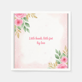 Blush Pink Floral Baby Dusche mit Rose und Gold Serviette