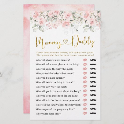 Blush Pink Floral Baby Dusche Mommy oder Daddy (Vorne/Hinten)