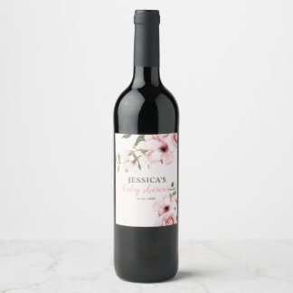 Blush Pink Floral Baby Dusche Weinetikett
