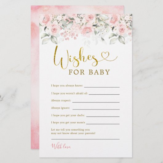 Blush Pink Floral Baby Dusche Wünsche für Baby (Vorne/Hinten)