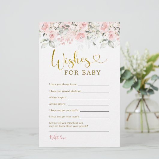 Blush Pink Floral Baby Dusche Wünsche für Baby (Stehend Vorderseite)
