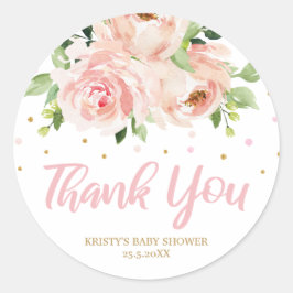 Blush Pink Floral Baby Duschmädchen Vielen Dank Runder Aufkleber