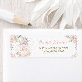 Blush Pink Floral Baby Elephant Rücksendeadresse