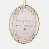 Blush Pink Floral Baby Erste 1. Weihnachtsfeier Keramik Ornament (Rechts)