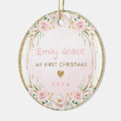 Blush Pink Floral Baby Erste 1. Weihnachtsfeier Keramik Ornament (Links)